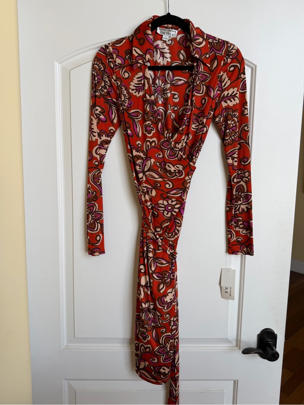 100% silk, Chetta B Red Floral Wrap Dress